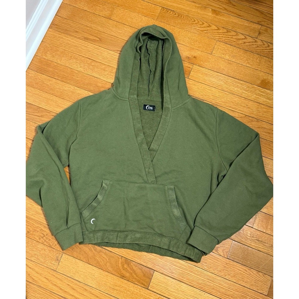 Zyia Active Womens Olive Green Crossover V Neck Hoodie Sweatshirt Small S - Picture 2 of 6